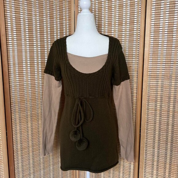 Vintage y2k army green short sleeve babydoll sweater - Picture 1 of 4